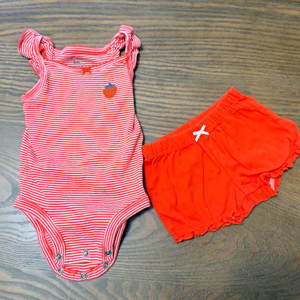 Carter's Orange and White Striped Onesie with Orange Shorts